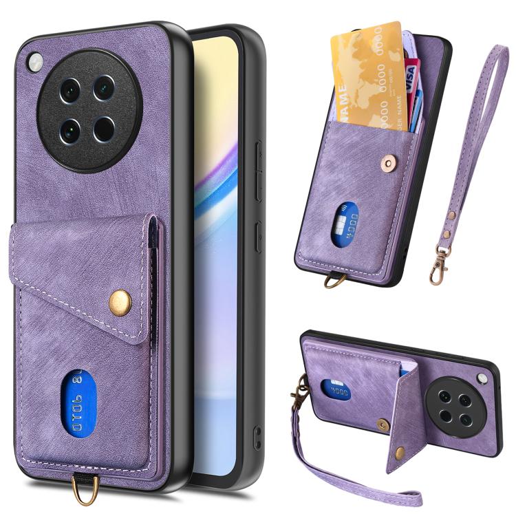 Retro Card Wallet Fold Leather Phone Case with Strap