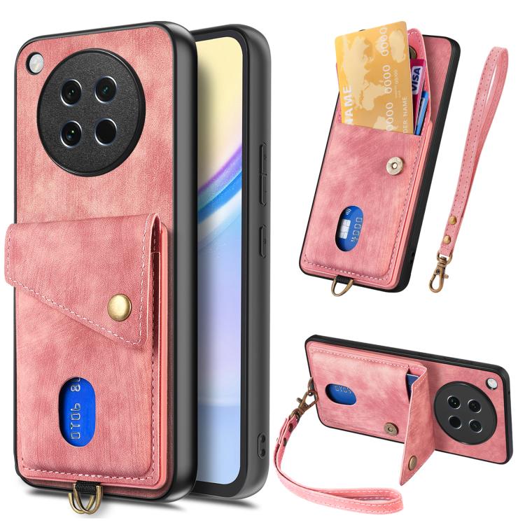 Retro Card Wallet Fold Leather Phone Case with Strap