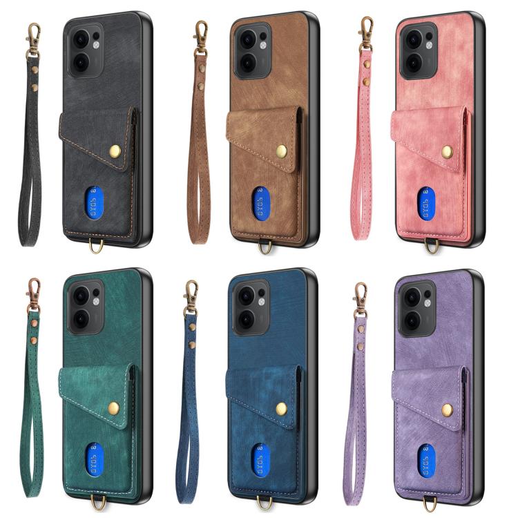 Retro Card Wallet Fold Leather Phone Case with Strap