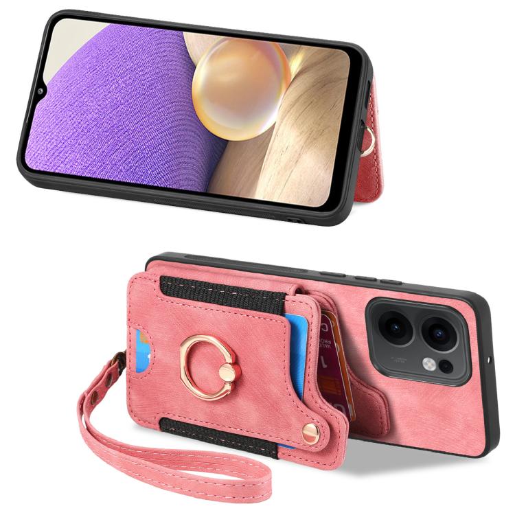 Retro Skin-feel Ring Multi-card Wallet Phone Case, Compatible with OPPO Reno 13F