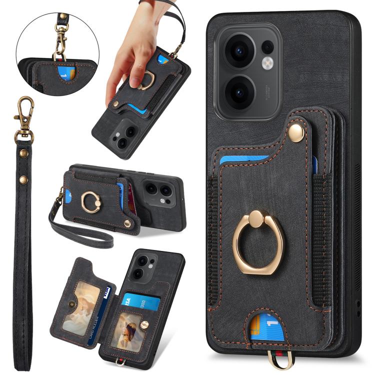 Retro Skin-feel Ring Multi-card Wallet Phone Case, Compatible with OPPO Reno 13F