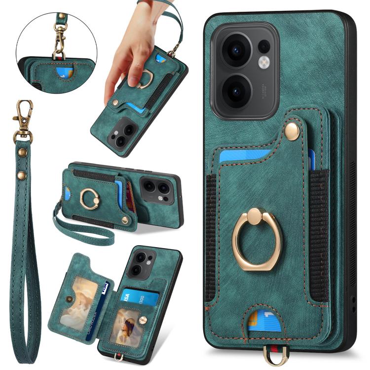 Retro Skin-feel Ring Multi-card Wallet Phone Case, Compatible with OPPO Reno 13F