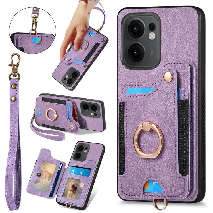 Retro Skin-feel Ring Multi-card Wallet Phone Case, Compatible with OPPO Reno 13F