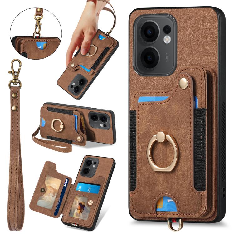 Retro Skin-feel Ring Multi-card Wallet Phone Case, Compatible with OPPO Reno 13F