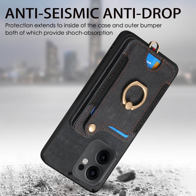 Retro Skin-feel Ring Multi-card Wallet Phone Case, Compatible with OPPO Reno 13F