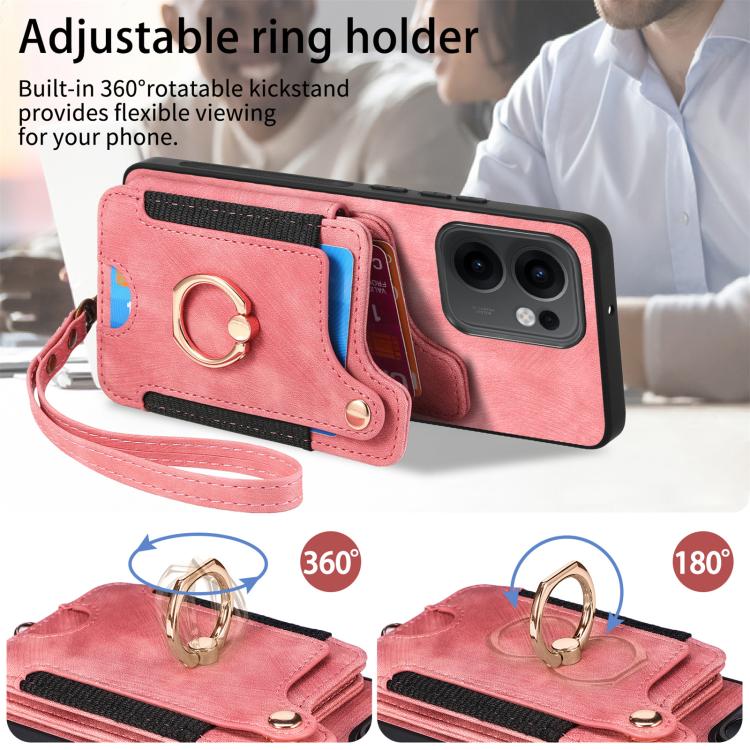 Retro Skin-feel Ring Multi-card Wallet Phone Case, Compatible with OPPO Reno 13F