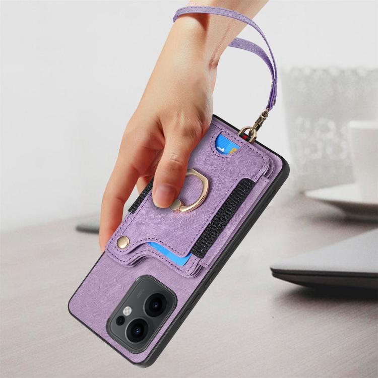 Retro Skin-feel Ring Multi-card Wallet Phone Case, Compatible with OPPO Reno 13F