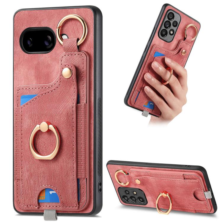 Retro Skin-feel Ring Card Bag Phone Case with Hang Loop, Compatible with Google Pixel 9a