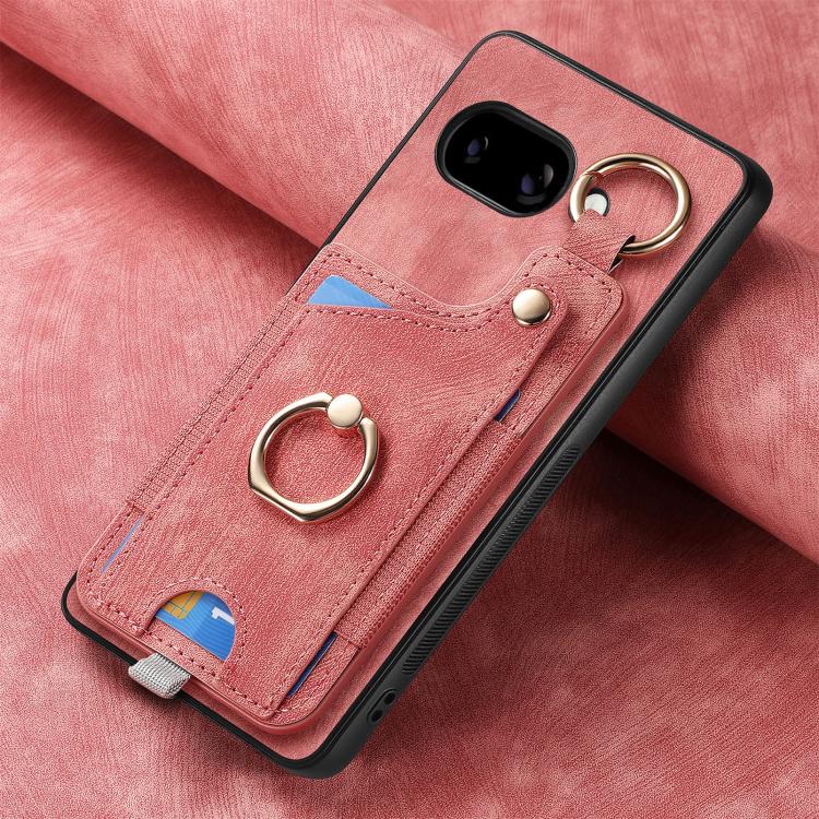 Retro Skin-feel Ring Card Bag Phone Case with Hang Loop, Compatible with Google Pixel 9a