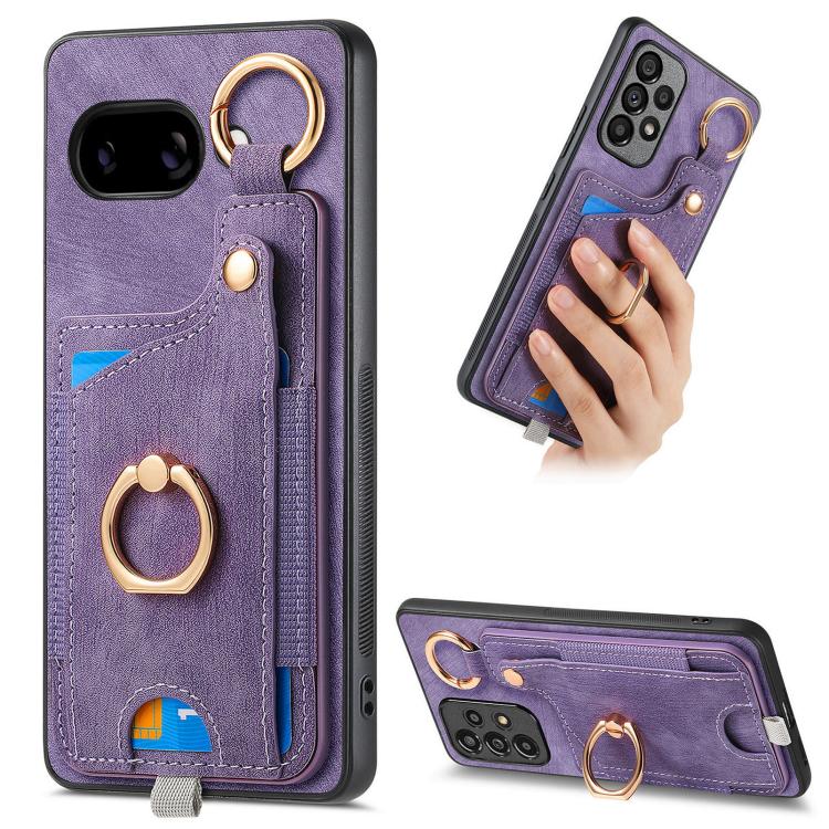 Retro Skin-feel Ring Card Bag Phone Case with Hang Loop, Compatible with Google Pixel 9a