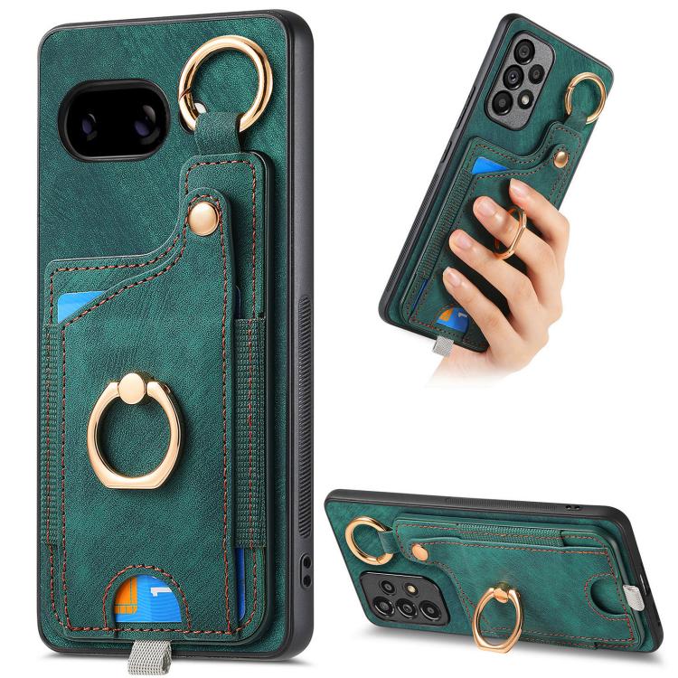 Retro Skin-feel Ring Card Bag Phone Case with Hang Loop, Compatible with Google Pixel 9a