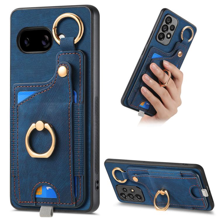 Retro Skin-feel Ring Card Bag Phone Case with Hang Loop, Compatible with Google Pixel 9a