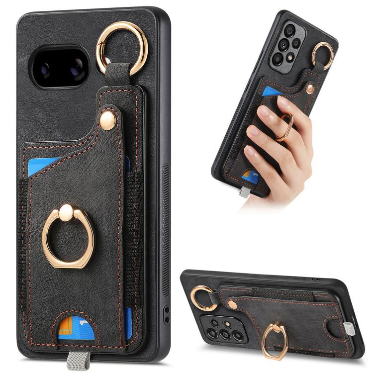 Retro Skin-feel Ring Card Bag Phone Case with Hang Loop, Compatible with Google Pixel 9a