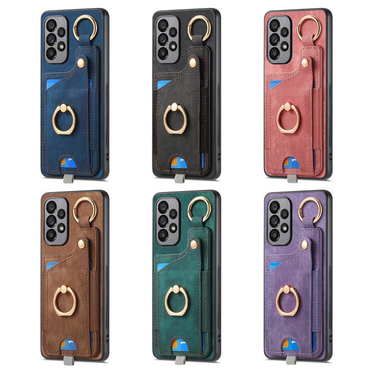 Retro Skin-feel Ring Card Bag Phone Case with Hang Loop, Compatible with Google Pixel 9a