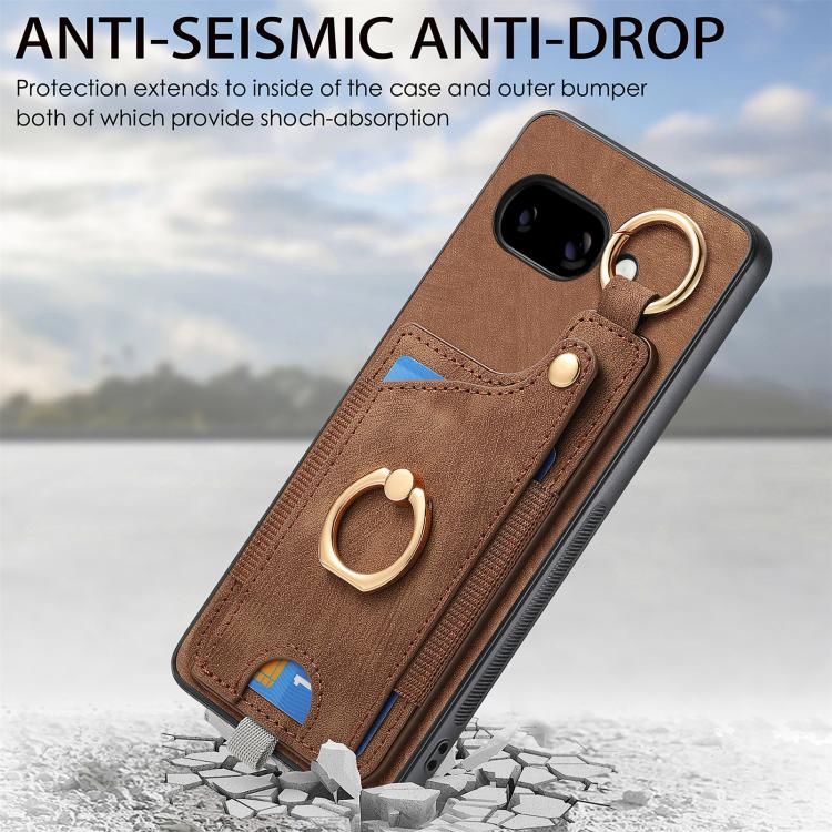 Retro Skin-feel Ring Card Bag Phone Case with Hang Loop, Compatible with Google Pixel 9a