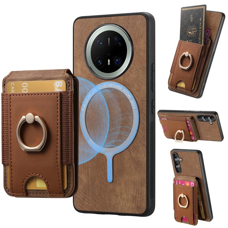 Retro Splitable Magnetic Stand Card Bag Leather Phone Case, Compatible with Huawei Mate 70
