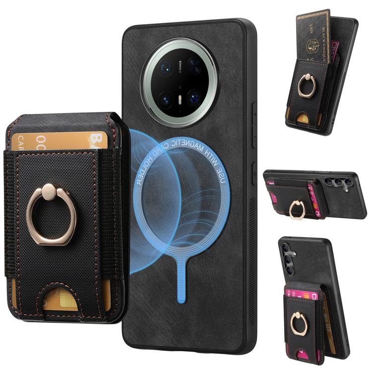 Retro Splitable Magnetic Stand Card Bag Leather Phone Case, Compatible with Huawei Mate 70 Pro