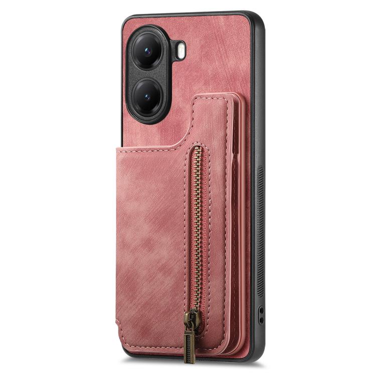 Retro Leather Zipper Wallet Back Phone Case, Compatible with Redmi Turbo 4