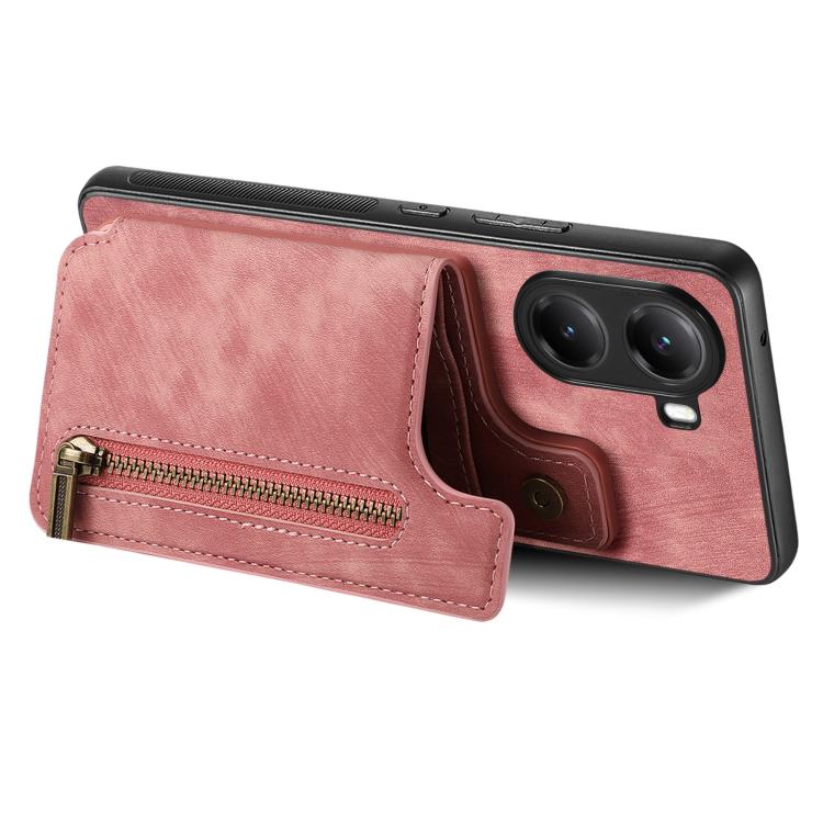 Retro Leather Zipper Wallet Back Phone Case, Compatible with Xiaomi Poco X7 Pro