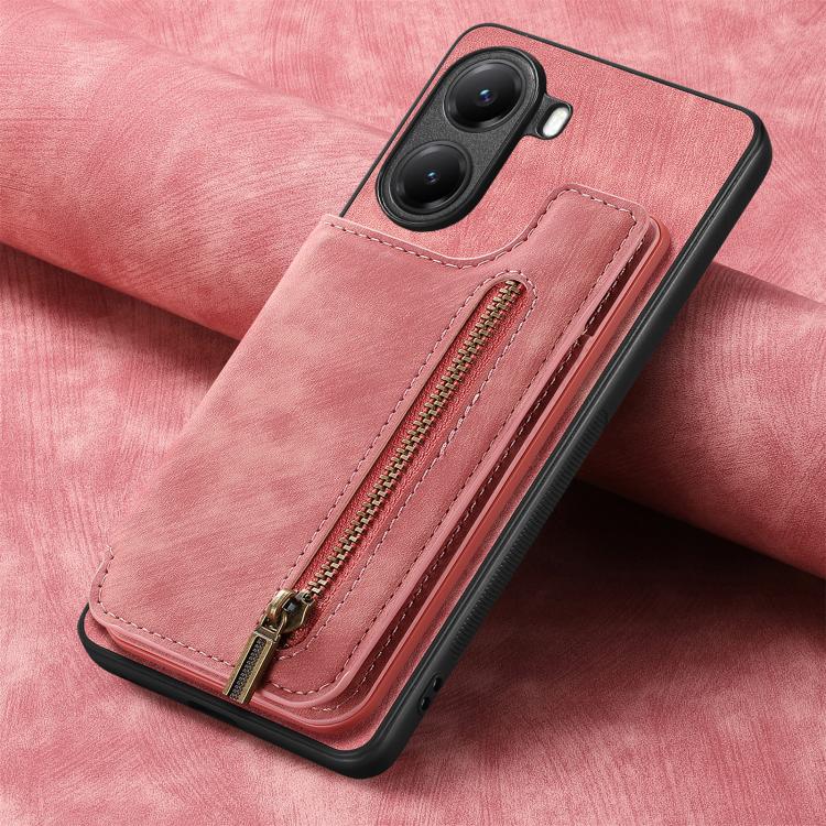 Retro Leather Zipper Wallet Back Phone Case, Compatible with Xiaomi Poco X7 Pro