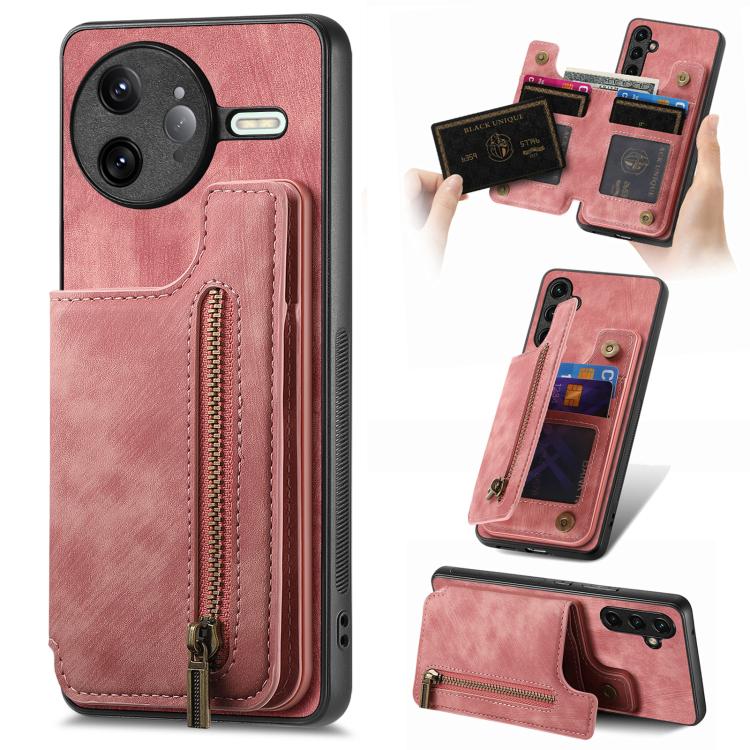 Retro Leather Zipper Wallet Back Phone Case, Compatible with Redmi K80 Pro / Poco F7 Ultra