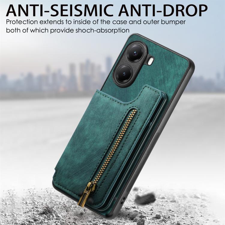 Retro Leather Zipper Wallet Back Phone Case, Compatible with Xiaomi Poco X7 Pro