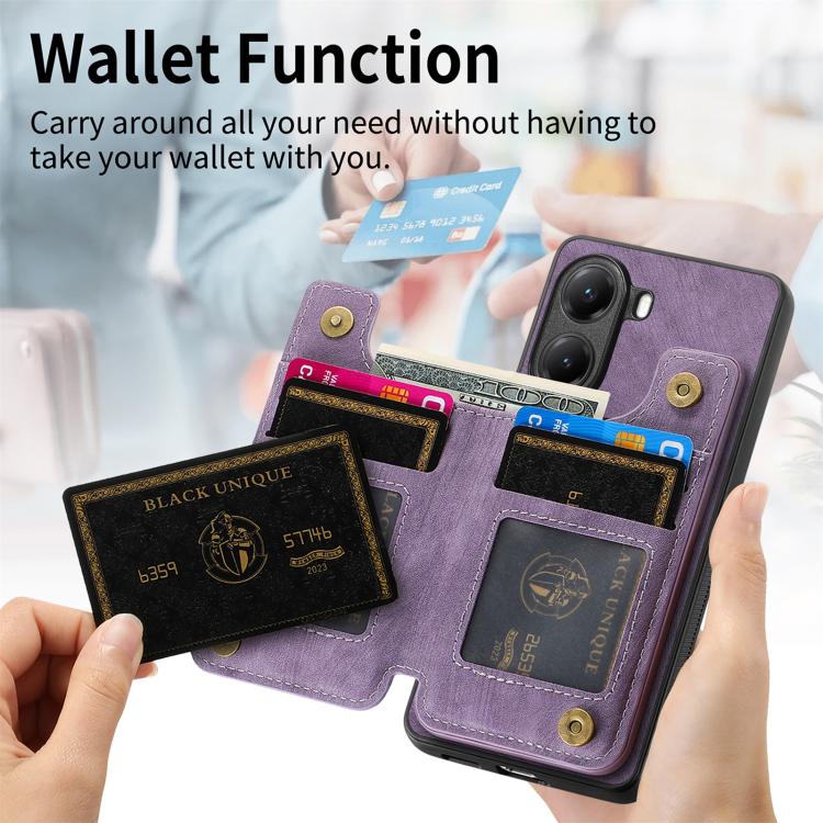 Retro Leather Zipper Wallet Back Phone Case, Compatible with Redmi Turbo 4