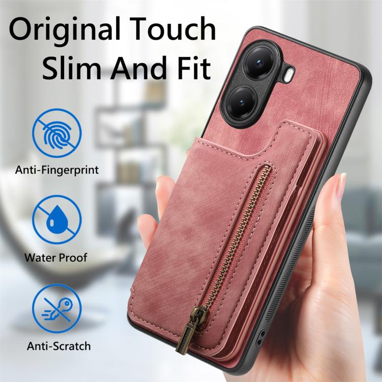 Retro Leather Zipper Wallet Back Phone Case, Compatible with Redmi Turbo 4