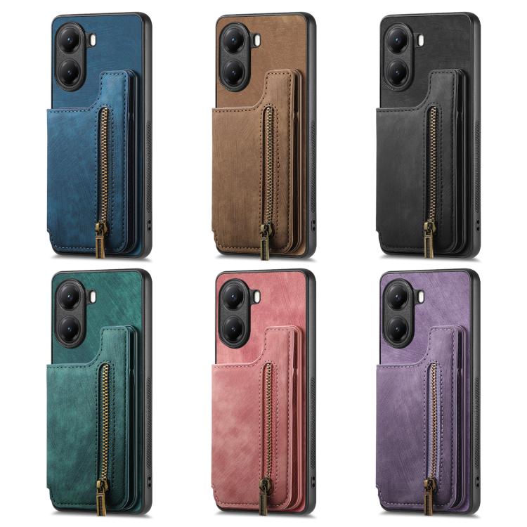 Retro Leather Zipper Wallet Back Phone Case, Compatible with Redmi K80 / Poco F7 Pro