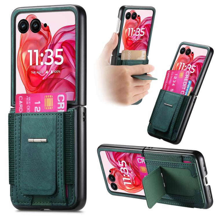 Retro Leather Fold Stand Elastic Card Bag Phone Case, Compatible with Motorola Moto Razr 60 Ultra