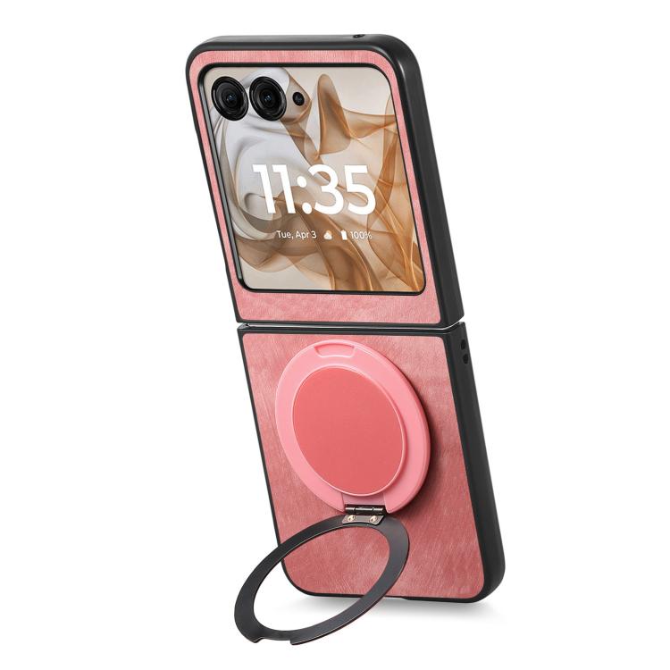 Retro Leather Rotation Round Holder Phone Case, Compatible with Motorola Moto Razr 50