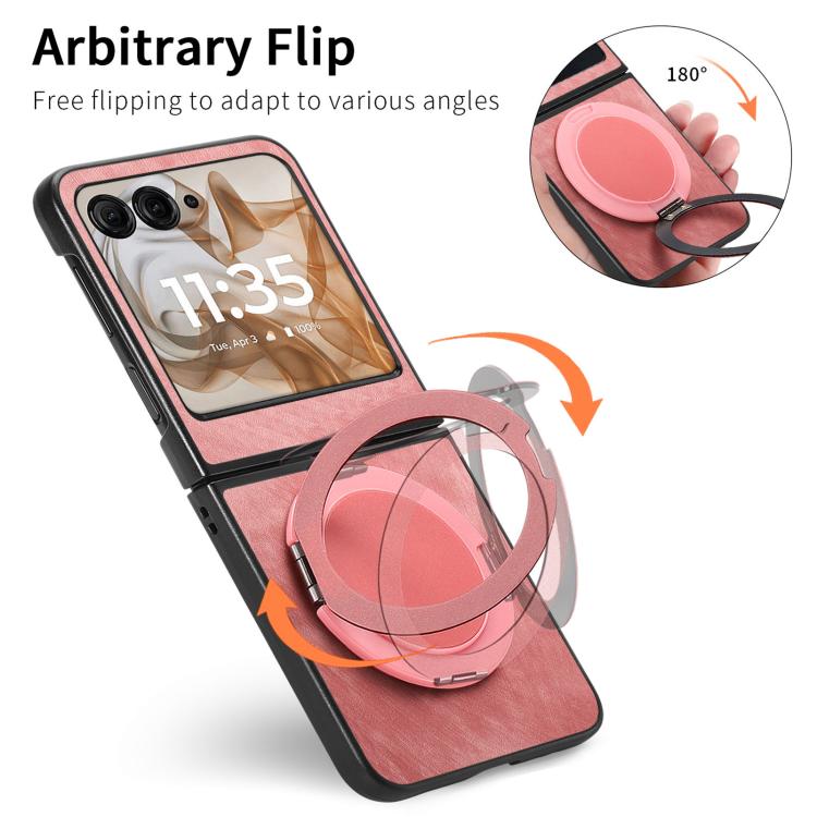 Retro Leather Rotation Round Holder Phone Case, Compatible with Motorola Moto Razr 50