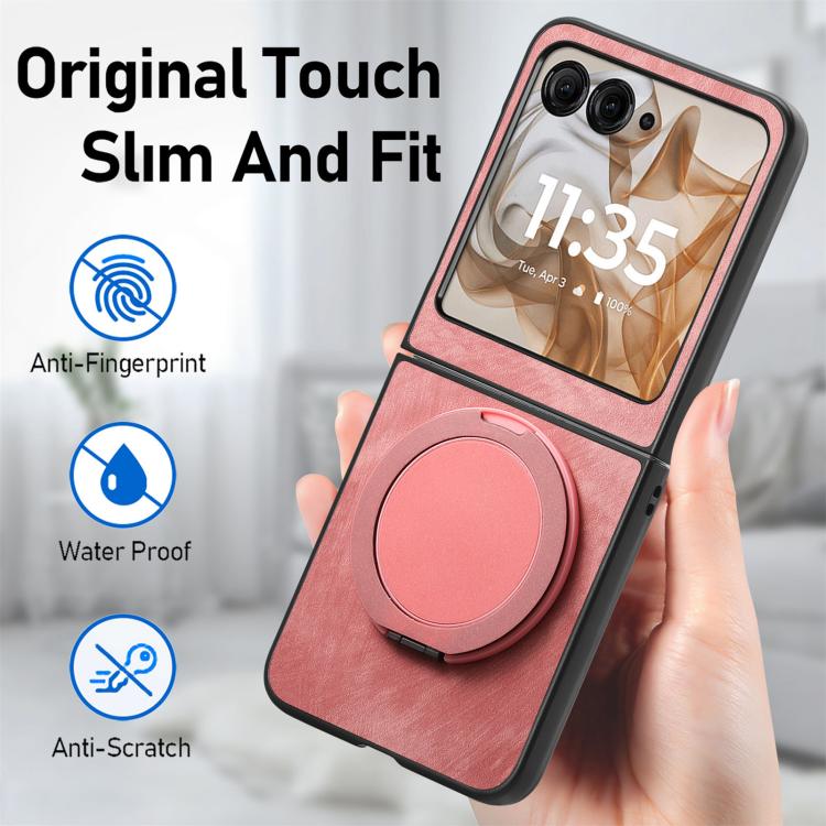 Retro Leather Rotation Round Holder Phone Case, Compatible with Motorola Moto Razr 50