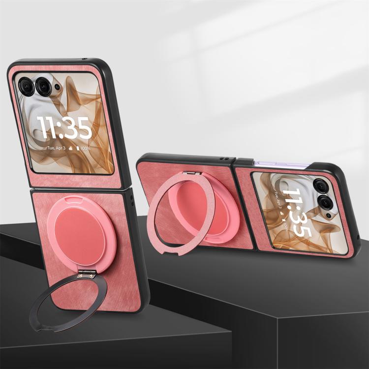 Retro Leather Rotation Round Holder Phone Case, Compatible with Motorola Moto Razr 50
