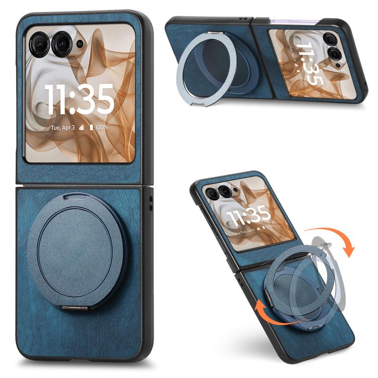 Retro Leather Rotation Round Holder Phone Case, Compatible with Motorola Moto Razr 50