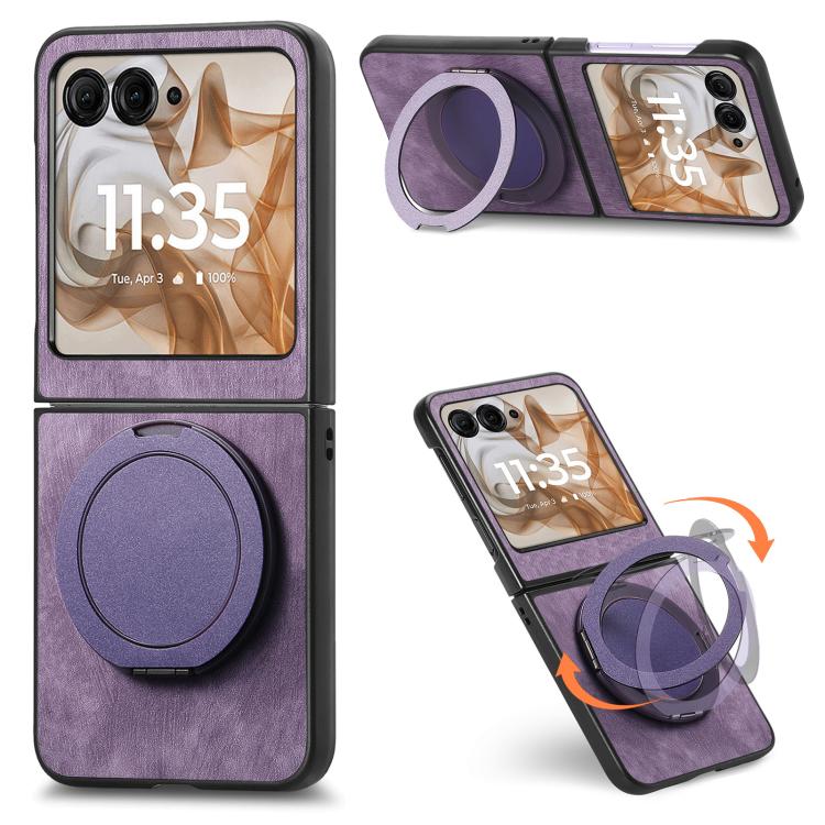 Retro Leather Rotation Round Holder Phone Case, Compatible with Motorola Moto Razr 50