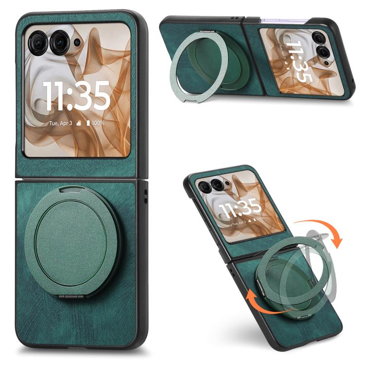 Retro Leather Rotation Round Holder Phone Case, Compatible with Motorola Moto Razr 50