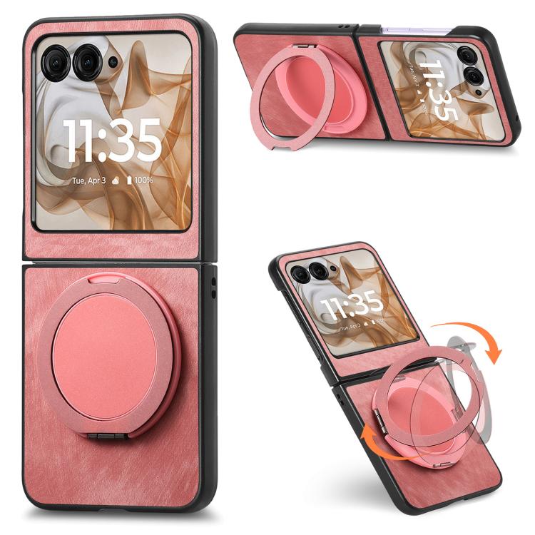 Retro Leather Rotation Round Holder Phone Case, Compatible with Motorola Moto Razr 60