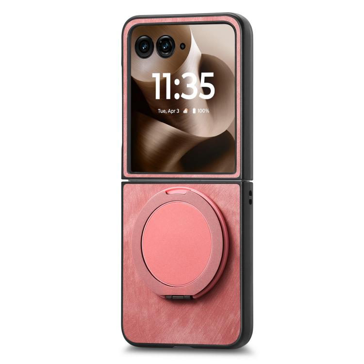 Retro Leather Rotation Round Holder Phone Case, Compatible with Motorola Moto Razr 40 Ultra
