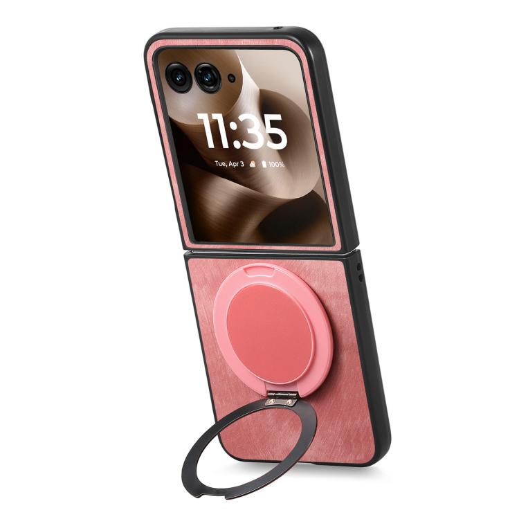Retro Leather Rotation Round Holder Phone Case, Compatible with Motorola Moto Razr 40 Ultra