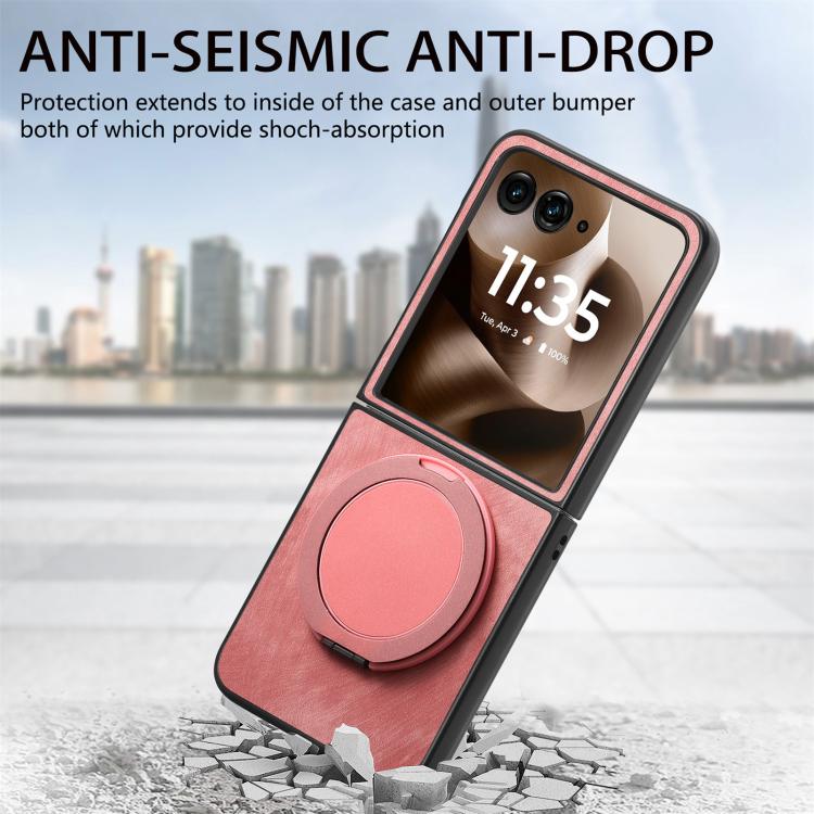 Retro Leather Rotation Round Holder Phone Case, Compatible with Motorola Moto Razr 40 Ultra