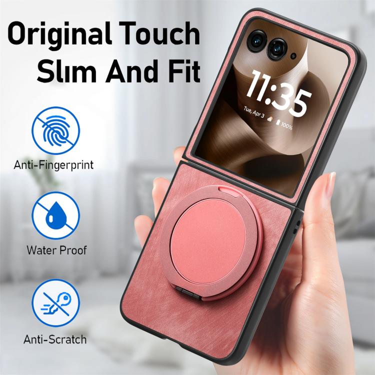 Retro Leather Rotation Round Holder Phone Case, Compatible with Motorola Moto Razr 40 Ultra
