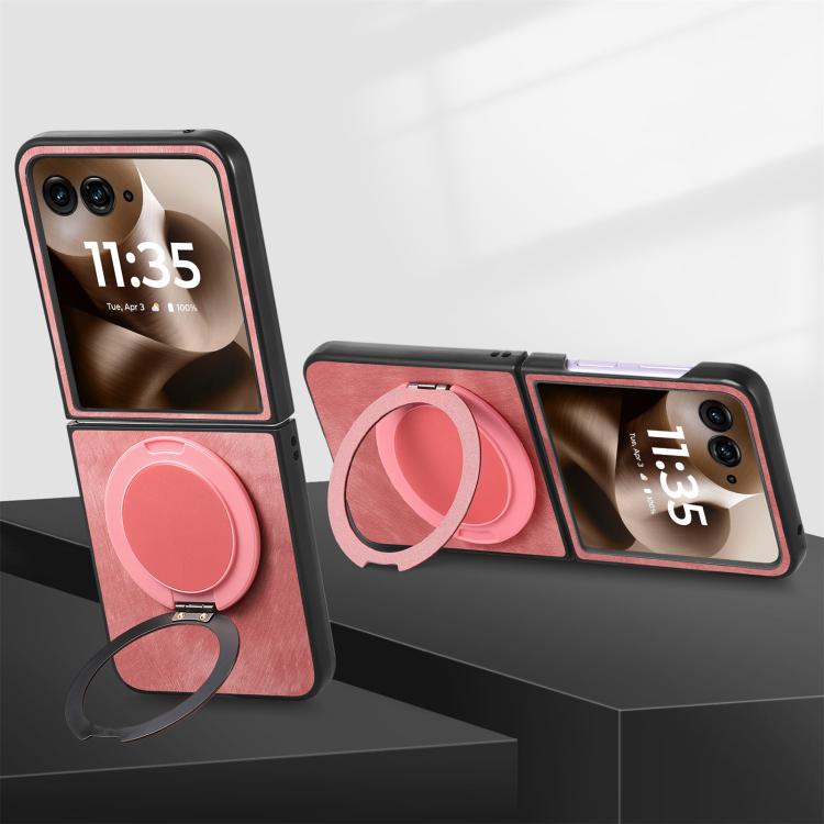 Retro Leather Rotation Round Holder Phone Case, Compatible with Motorola Moto Razr 40 Ultra
