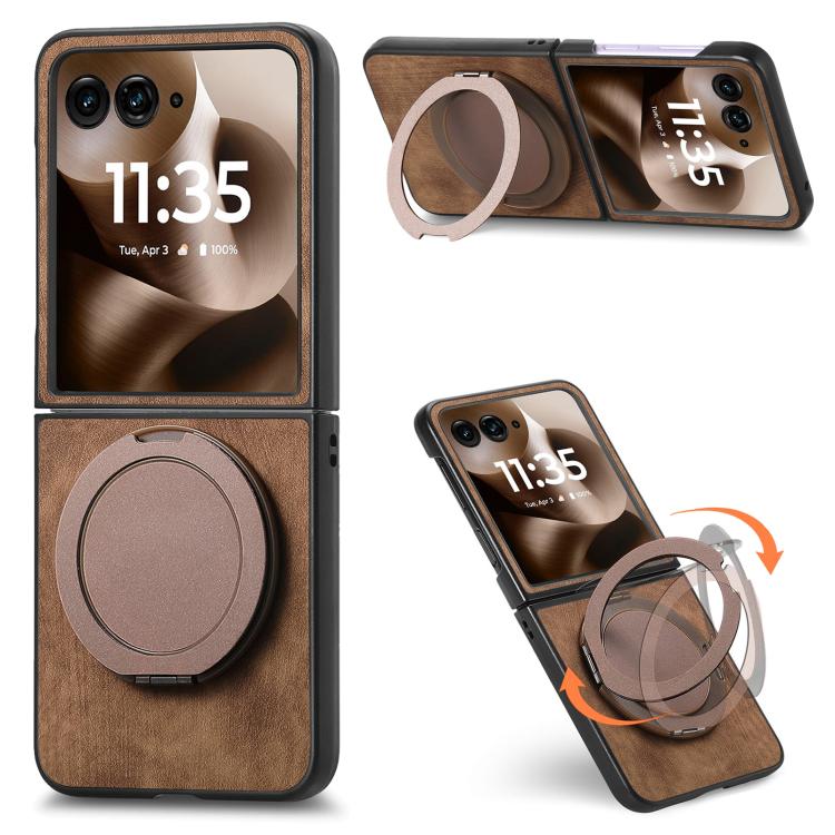 Retro Leather Rotation Round Holder Phone Case, Compatible with Motorola Moto Razr 40 Ultra