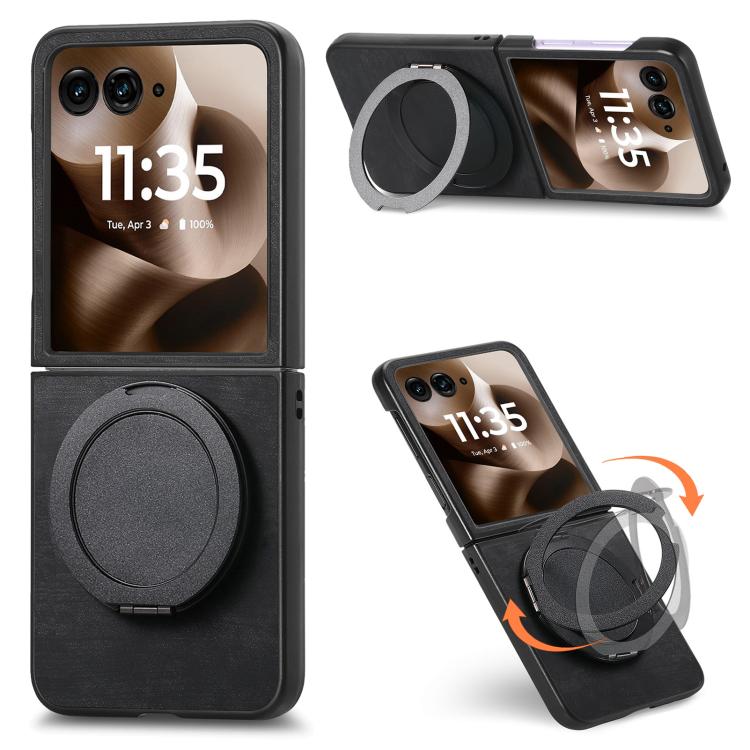 Retro Leather Rotation Round Holder Phone Case, Compatible with Motorola Moto Razr 40 Ultra
