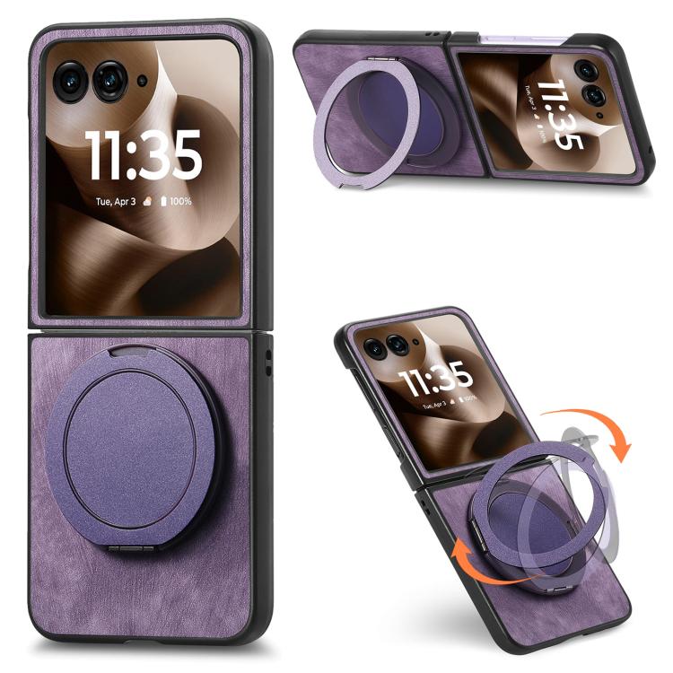 Retro Leather Rotation Round Holder Phone Case, Compatible with Motorola Moto Razr 40 Ultra