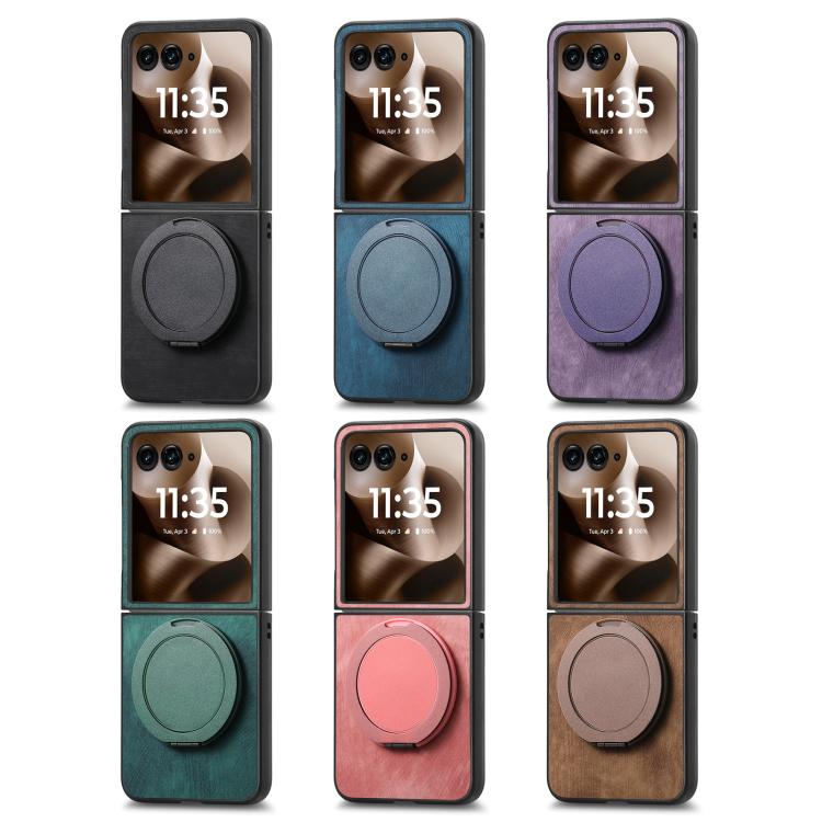 Retro Leather Rotation Round Holder Phone Case, Compatible with Motorola Moto Razr 50