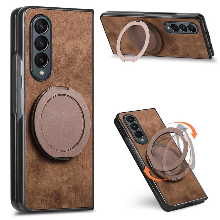 Retro Leather Rotation Round Holder Phone Case