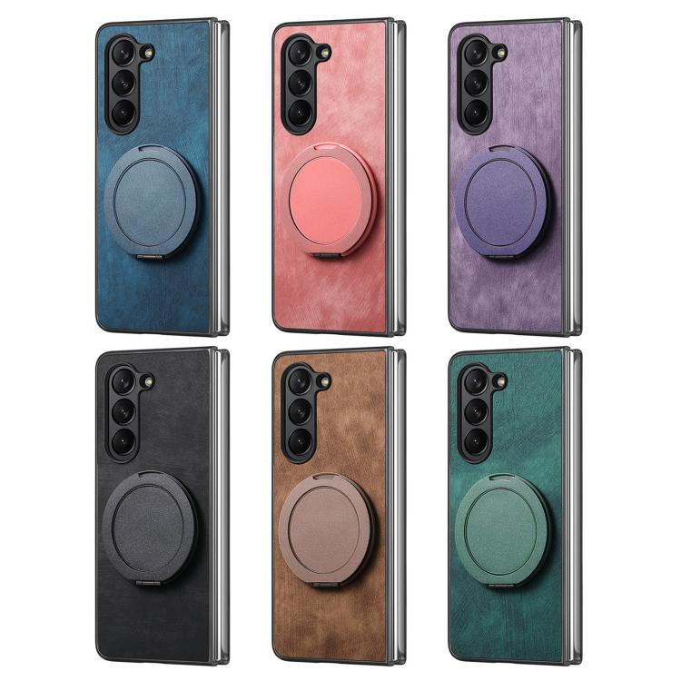 Retro Leather Rotation Round Holder Phone Case
