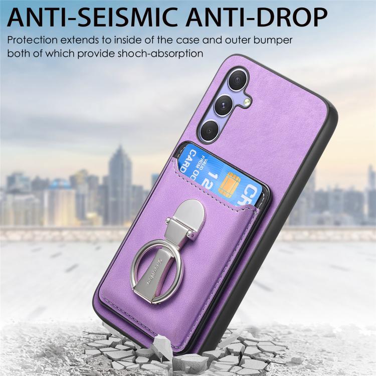 Retro Folding Ring Holder Card Bag MagSafe Phone Case, Compatible with Samsung Galaxy A24 5G